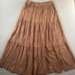 Crazy Cowgirl Women's Brown Rayon Tiered Maxi Skirt Button Accent Size M